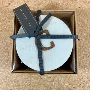 Pottery Barn Marble & Wood Coasters Set Of 4 With “C” Monogram NEW